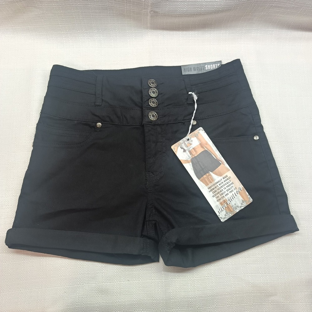 Silver Crush Black High‎ Rise Sculpted Stretch 4 Button Shorts Juniors 5/27 NWT